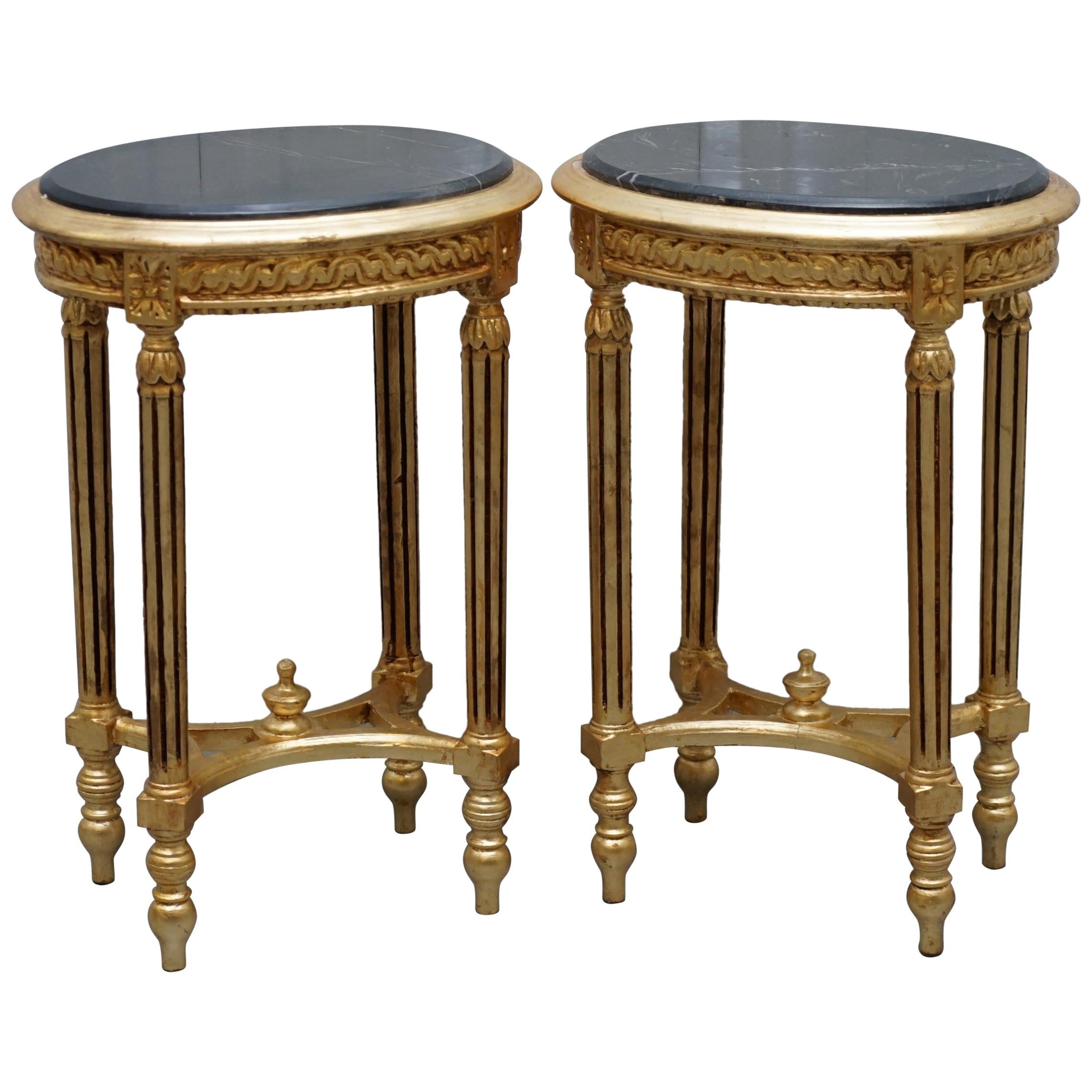 Stunning Pair of Antique French Gold Giltwood & Marble Jardiniere Display Stands