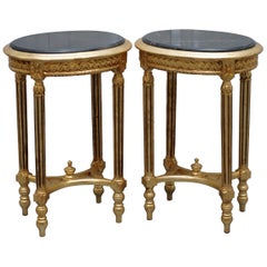 Stunning Pair of Antique French Gold Giltwood & Marble Jardiniere Display Stands