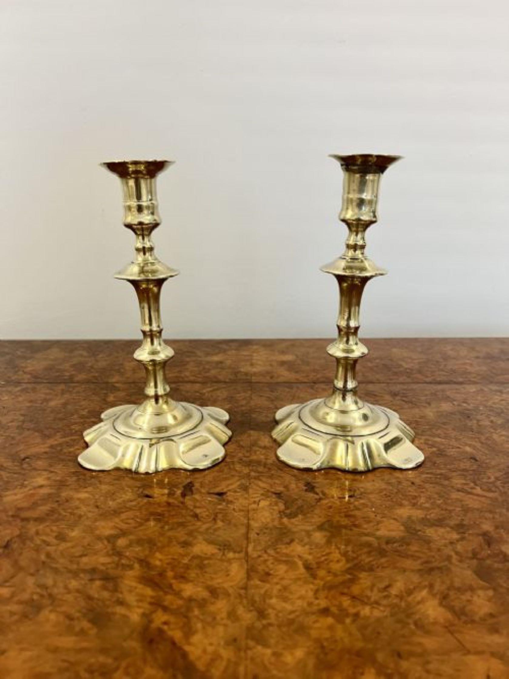 Queen Anne Stunning pair of antique Queen Ann quality brass candlesticks  For Sale