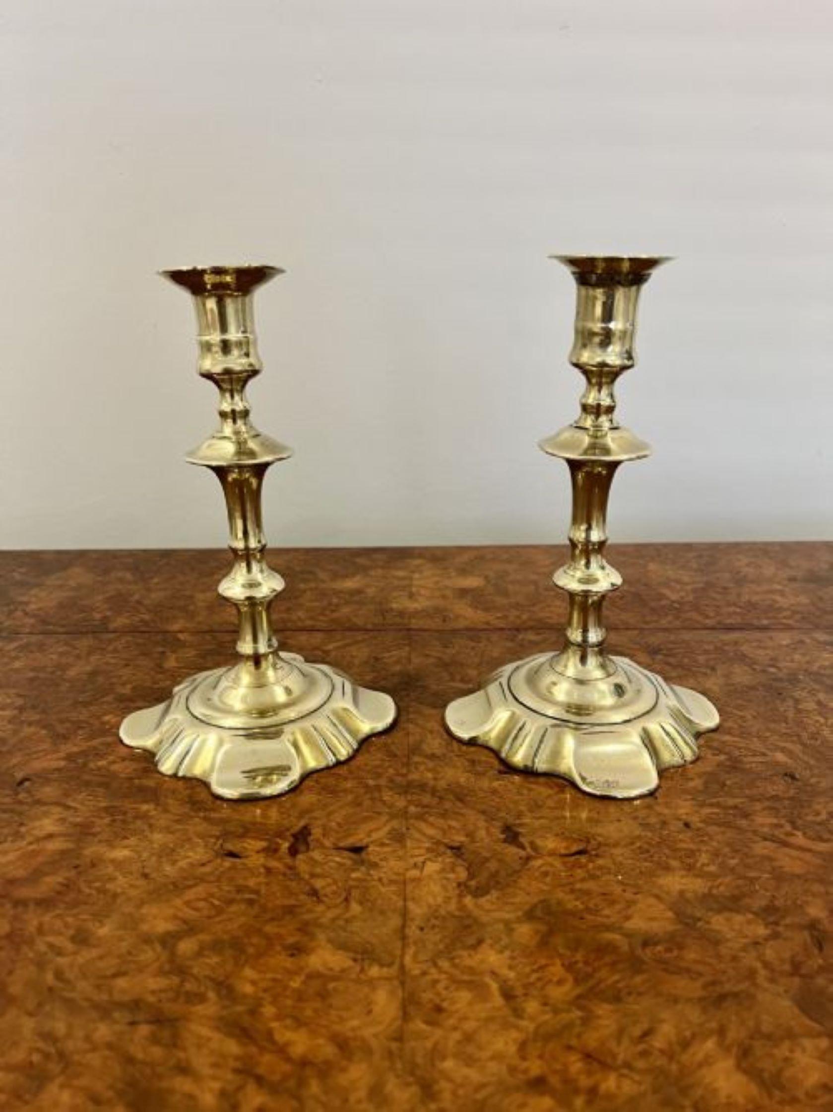 Stunning pair of antique Queen Ann quality brass candlesticks  In Good Condition For Sale In Ipswich, GB