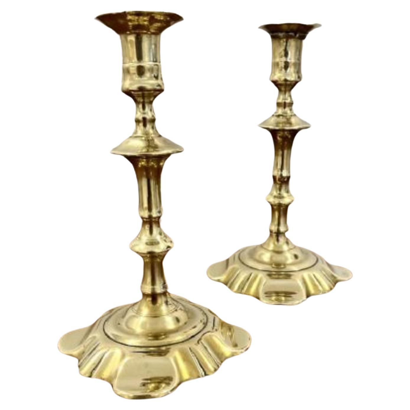 Stunning pair of antique Queen Ann quality brass candlesticks  For Sale