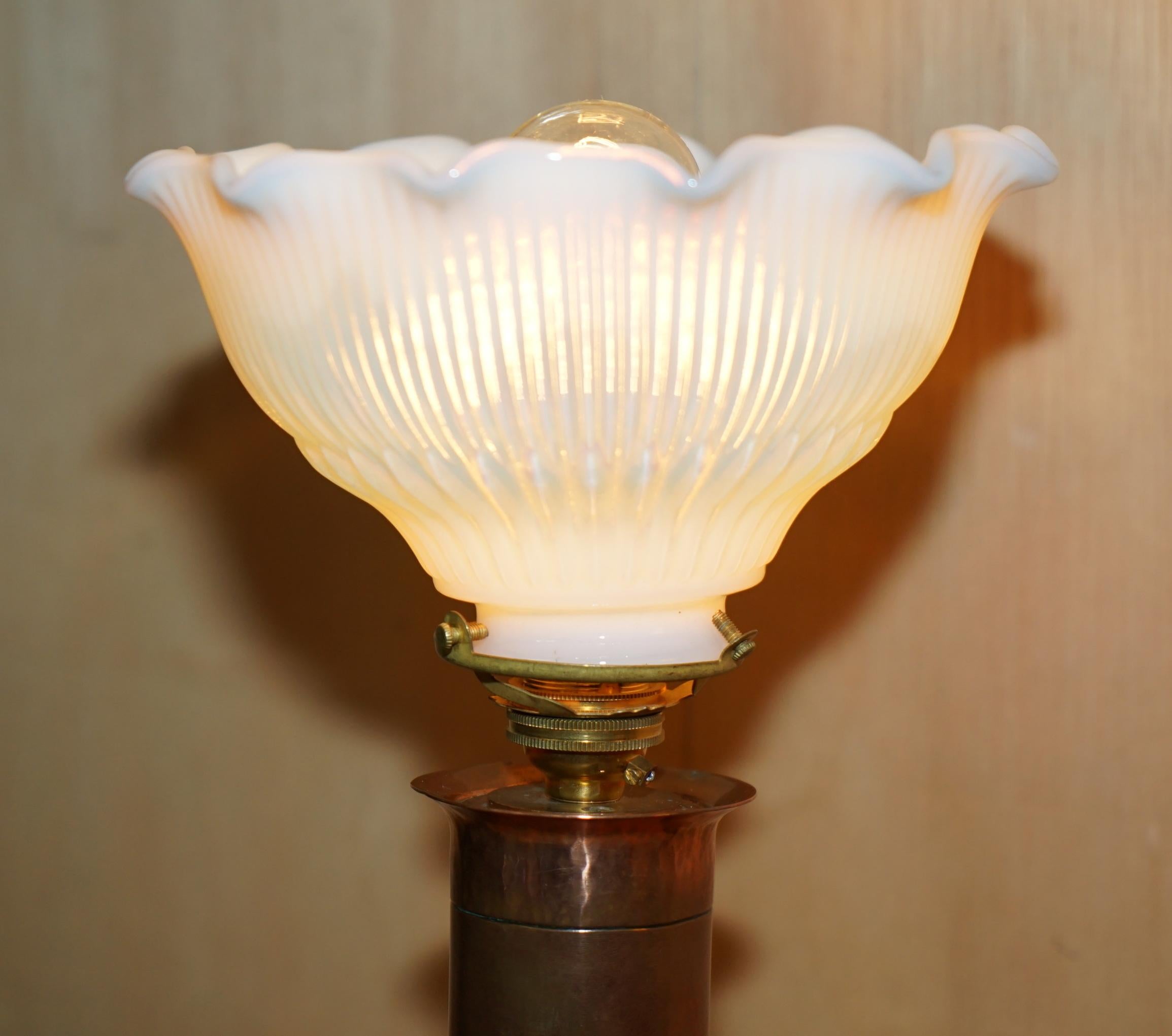 Late 19th Century STUNNiNG PAIR OF ANTIQUE VICTORIAN BRASS & GLASS OIL LAMPS CONVERTED TABLE LAMPS For Sale