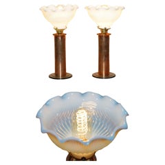 STUNNiNG PAIR OF ANTIQUE VICTORIAN BRASS & GLASS OIL LAMPS CONVERTED TABLE LAMPS