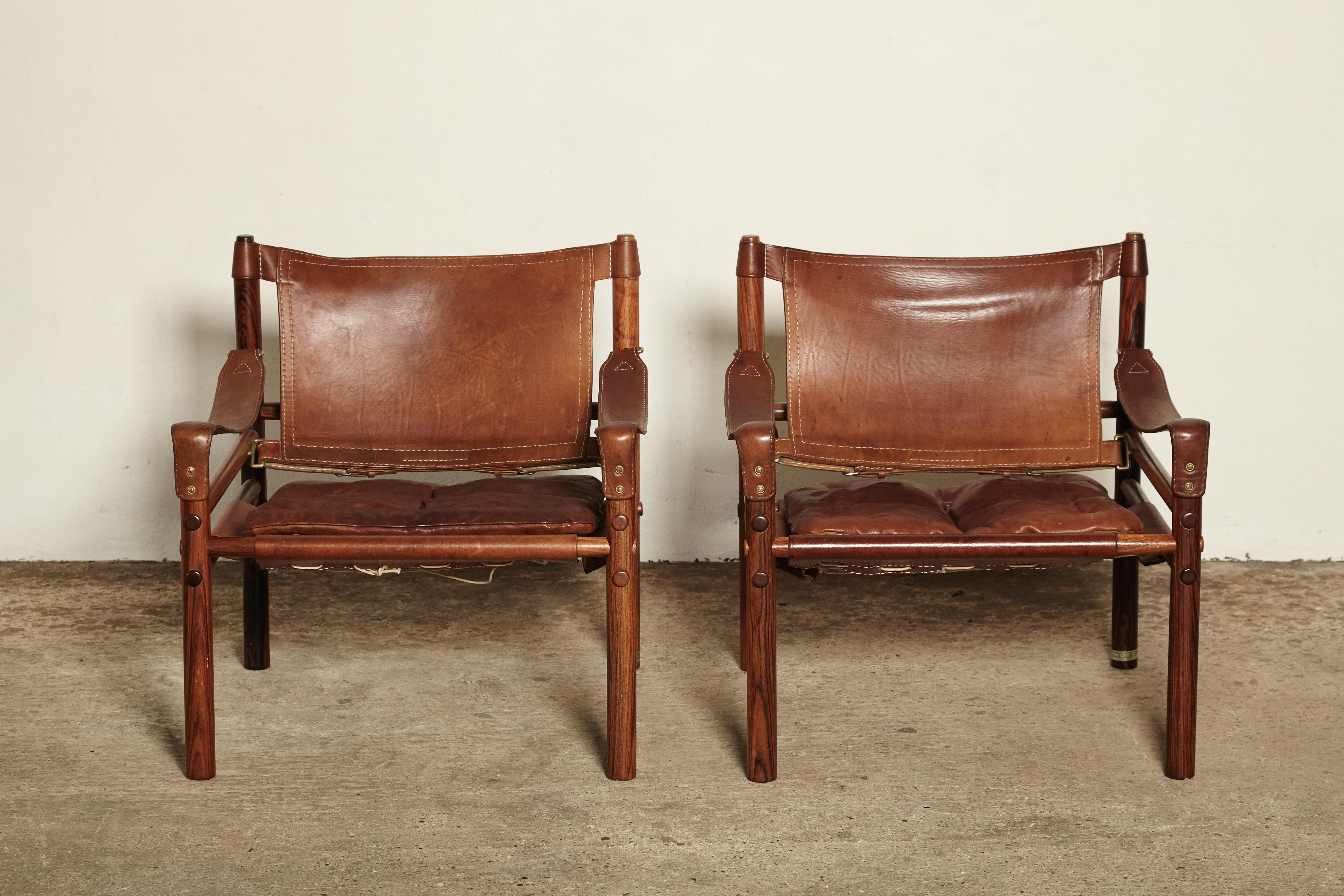 Mid-Century Modern Stunning Pair of Arne Norell Safari Sirocco Chairs, Sweden, 1960s