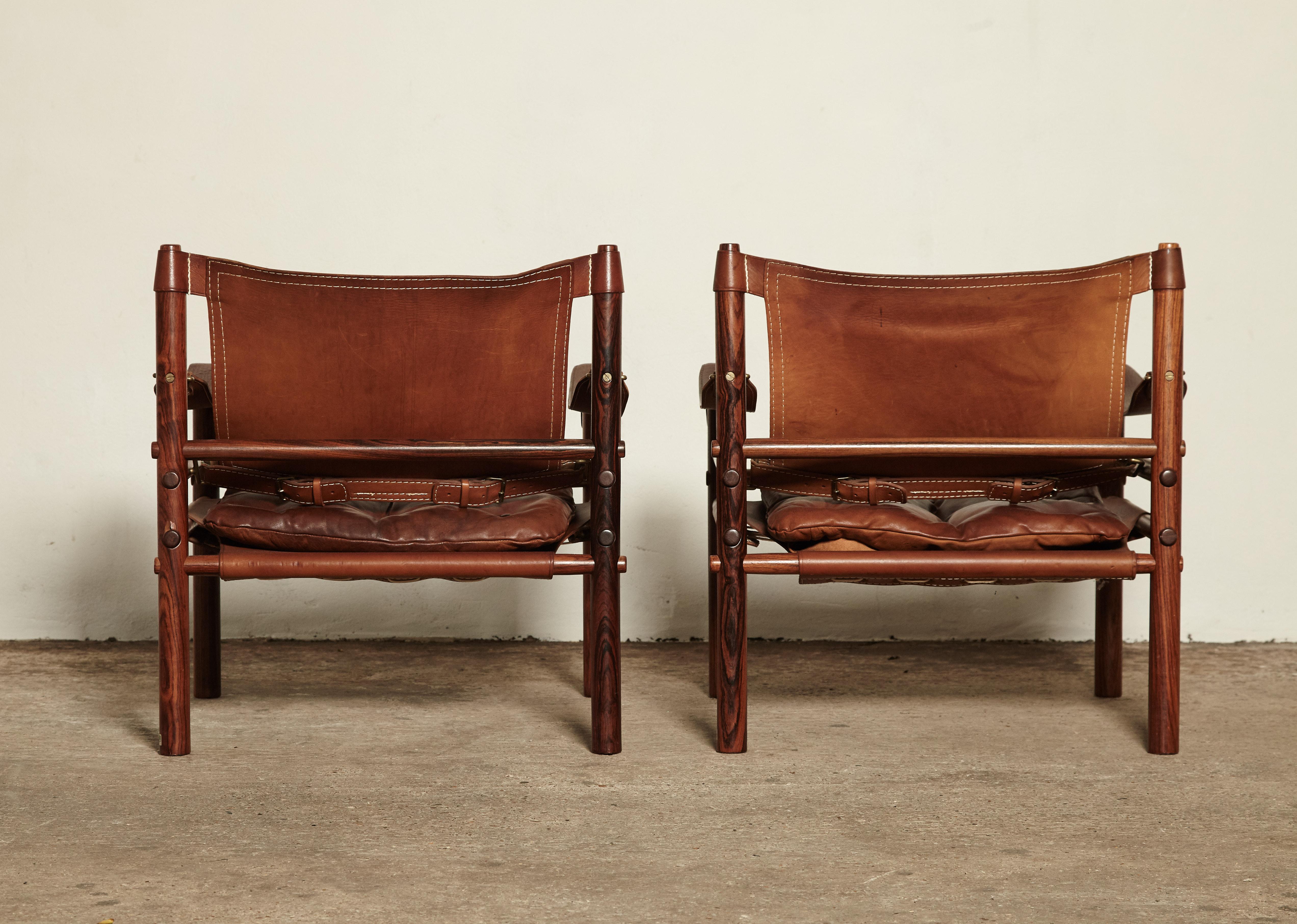 Brass Stunning Pair of Arne Norell Safari Sirocco Chairs, Sweden, 1960s