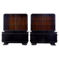 Stunning pair of Art Deco black lacquered cabinets