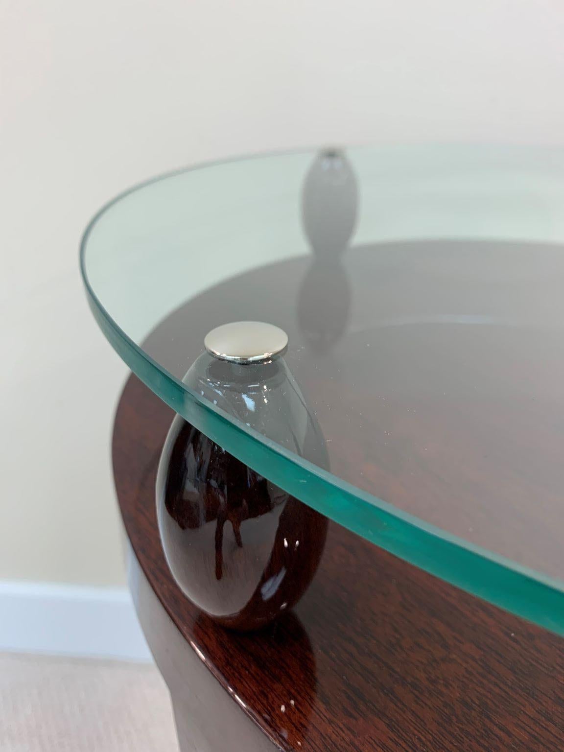 20th Century Stunning Pair of Round  Art Deco Glass-Top Side Tables In Walnut Circa 1940's