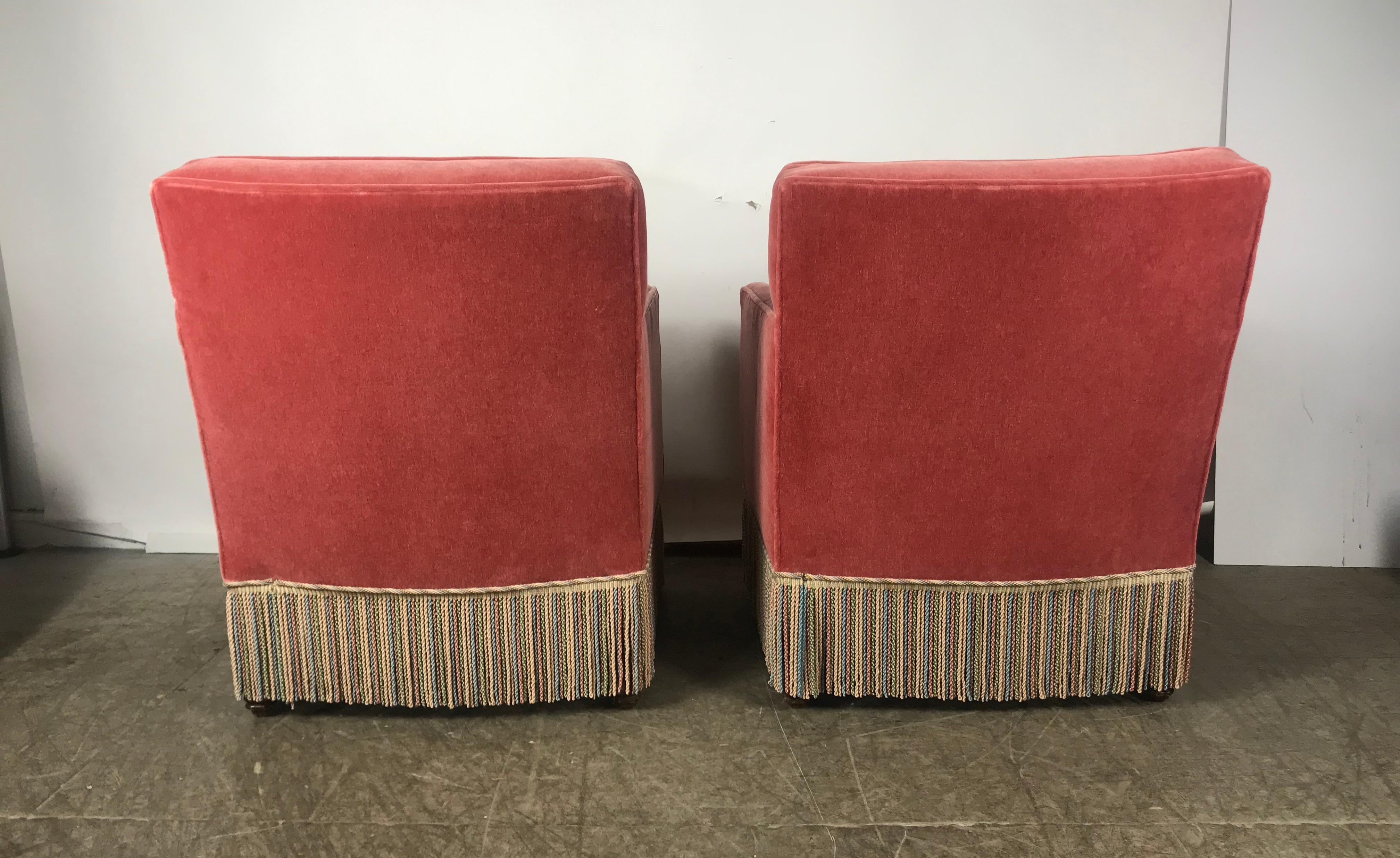 Stunning Pair of Art Deco Salmon Color Mohair Club Chairs, Modernist Design 3