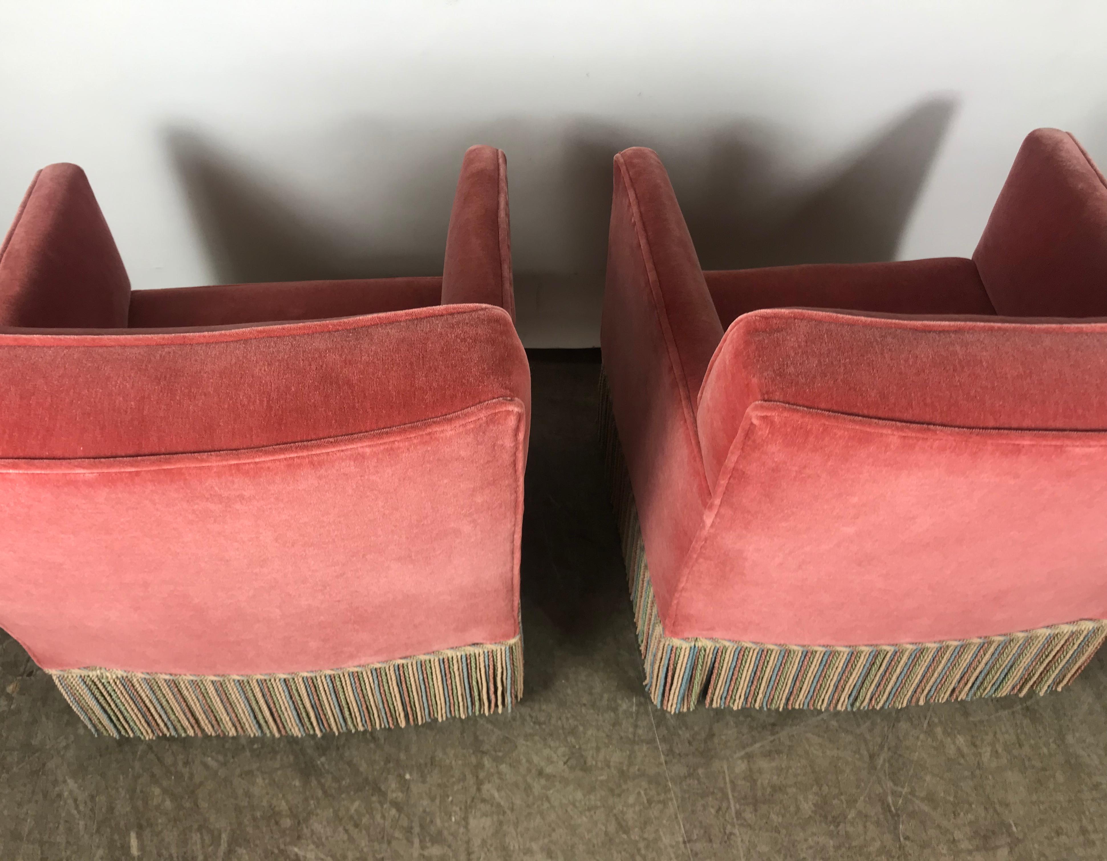 Stunning Pair of Art Deco Salmon Color Mohair Club Chairs, Modernist Design 4