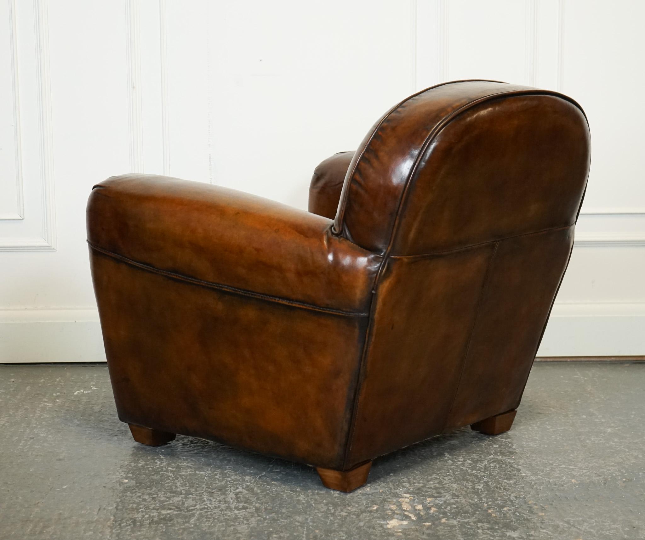 STUNNING PAiR OF ART DECO STYLE HAND DYED WHISKEY BROWN CLUB ARMCHAIRS For Sale 3
