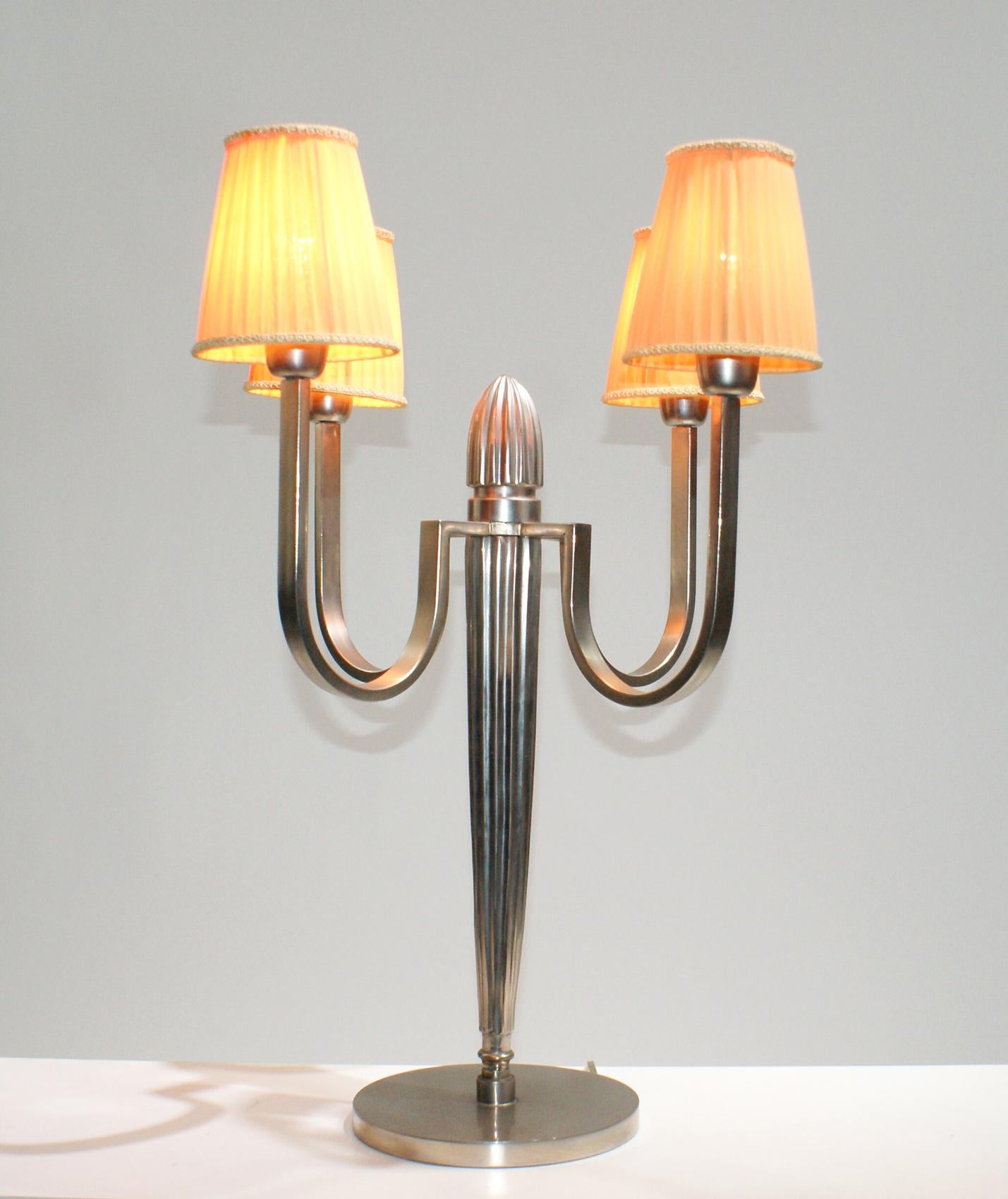 Silvered Stunning Pair of Art Deco Table Lamp in the Style of J.E Ruhlmann For Sale
