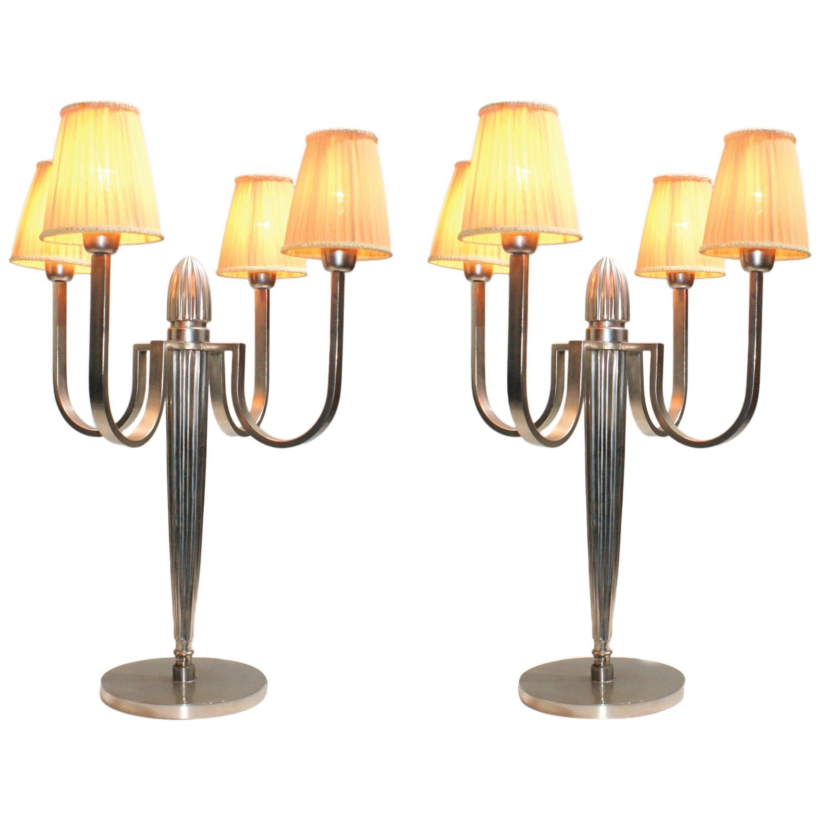 Superbe paire de lampes de table Art Déco dans le style de J.E Ruhlmann en vente