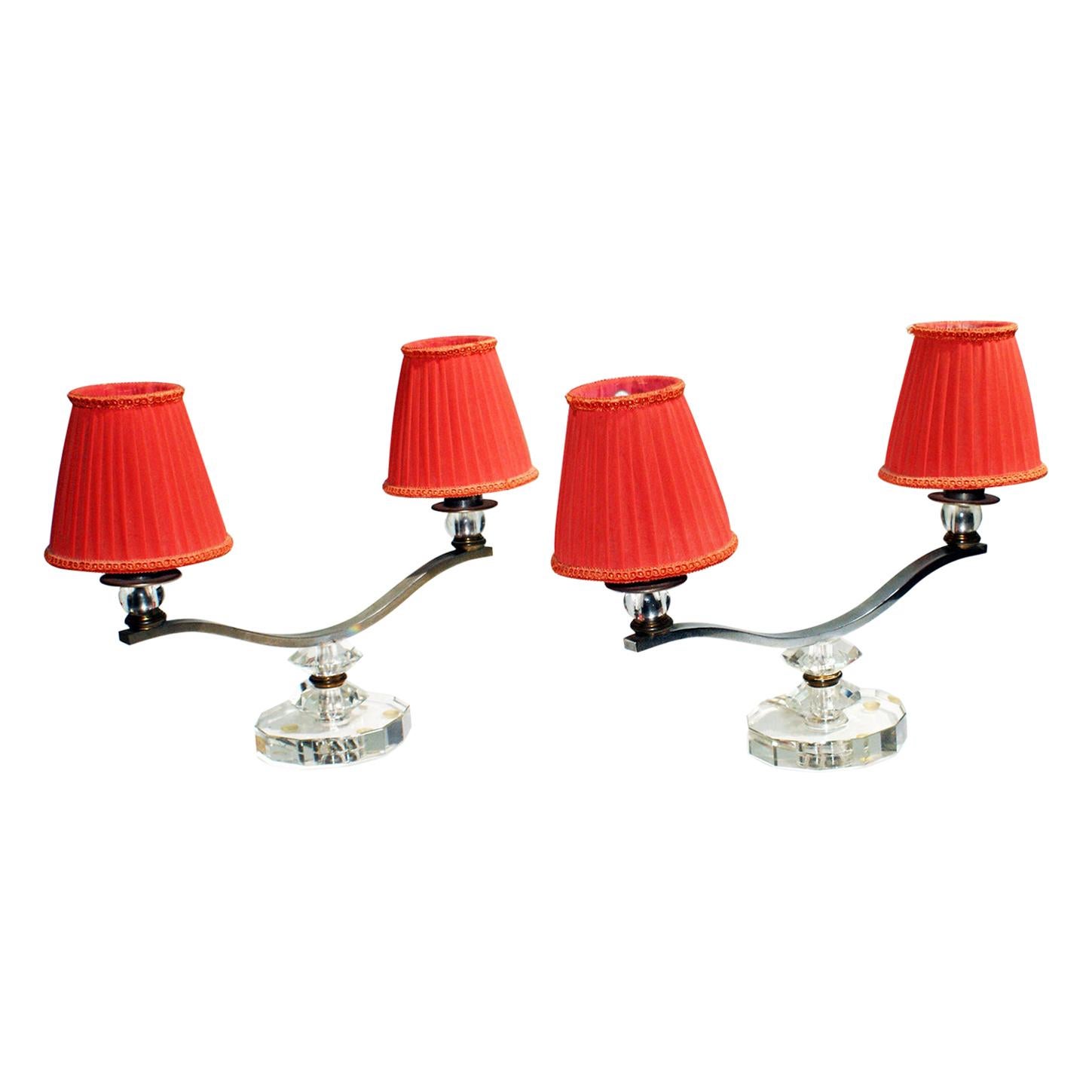 Stunning Pair of Art Deco Table Lamp in the Style of Jules Leleu For Sale