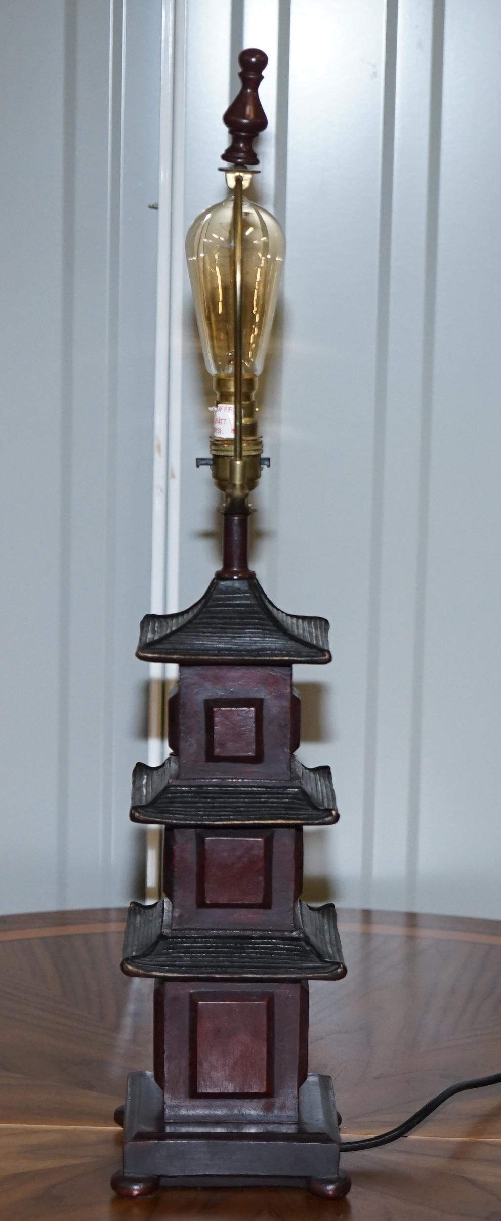 Stunning Pair of Austin the Home Collection Chinese Pagoda Temple Table Lamps 2