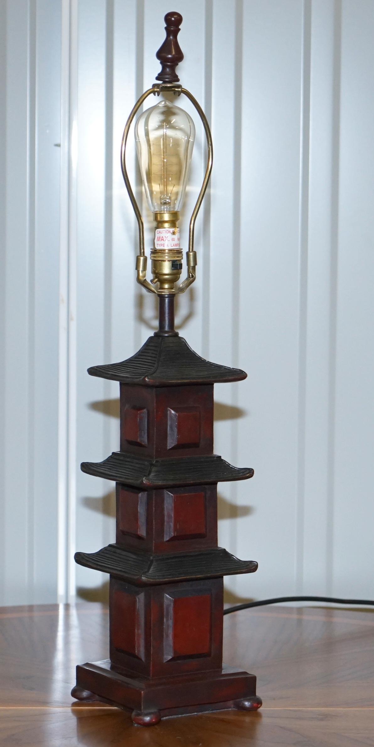 Stunning Pair of Austin the Home Collection Chinese Pagoda Temple Table Lamps 6
