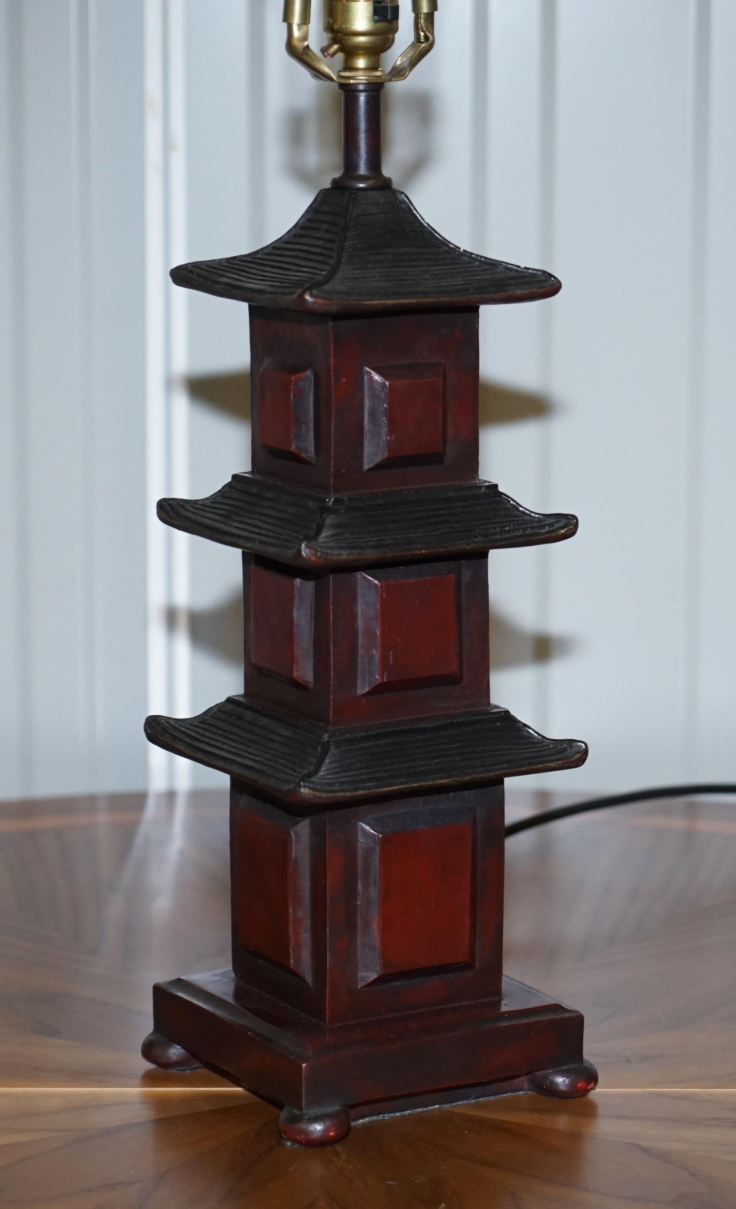 Stunning Pair of Austin the Home Collection Chinese Pagoda Temple Table Lamps 7