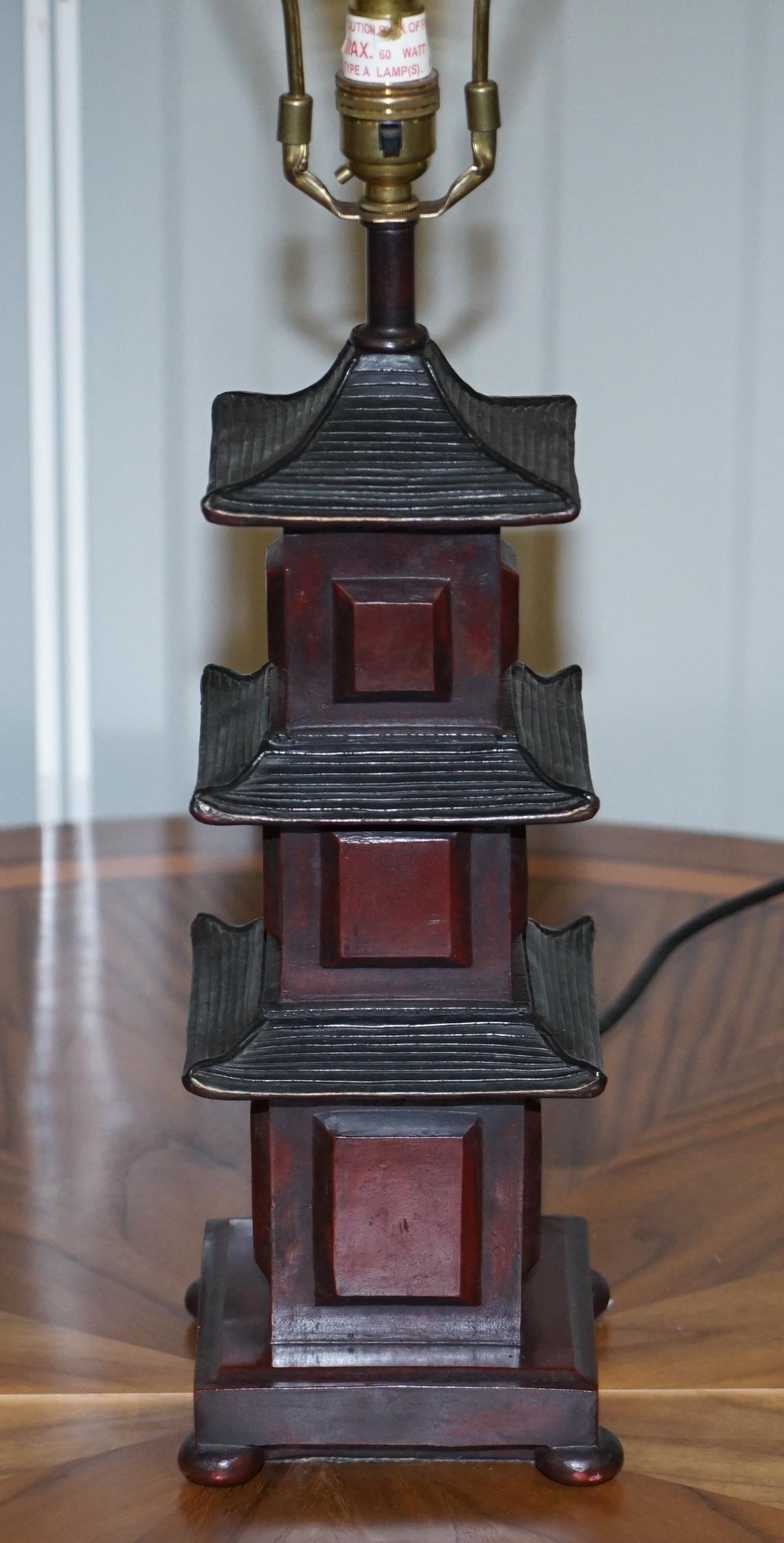 Stunning Pair of Austin the Home Collection Chinese Pagoda Temple Table Lamps 8