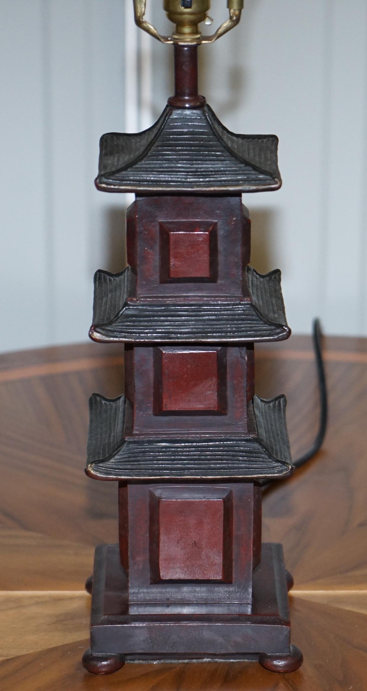 Hand-Crafted Stunning Pair of Austin the Home Collection Chinese Pagoda Temple Table Lamps