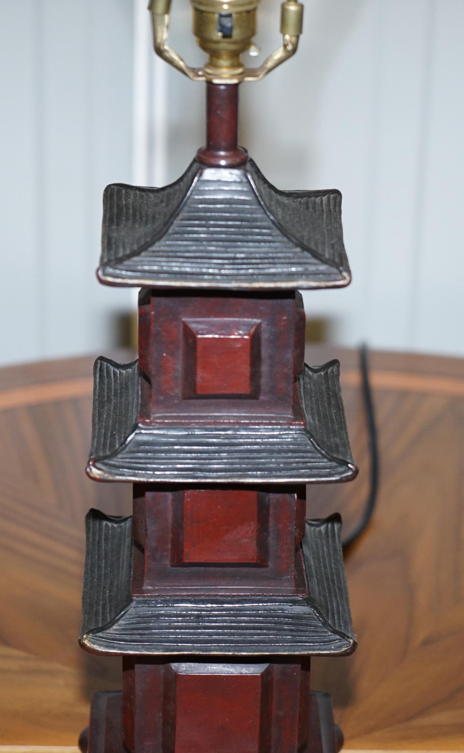 20th Century Stunning Pair of Austin the Home Collection Chinese Pagoda Temple Table Lamps