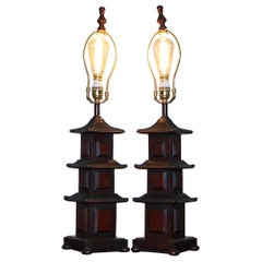 Stunning Pair of Austin the Home Collection Chinese Pagoda Temple Table Lamps