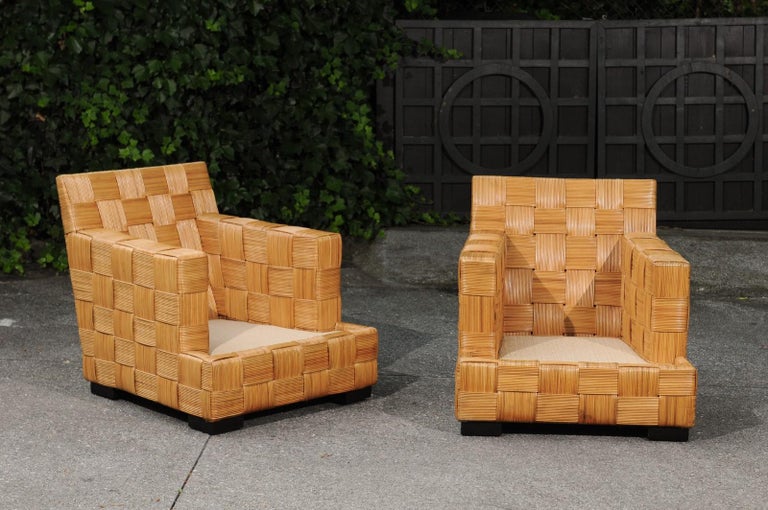 Organic Modern Stunning Pair of Block Island Club Chairs by John Hutton for Donghia - 2 Pair For Sale