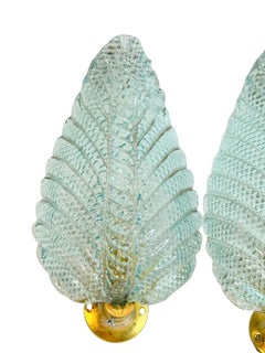 Stunning Pair of Blue Turquoise "Rugiodoso" Leaf Sconces by Barovier and Toso