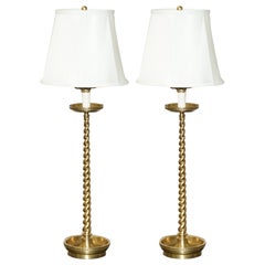 Stunning Pair of Brand New Tall Brass Ralph Lauren Gilt Turned Table Desk Lamps