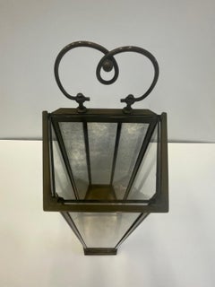 Stupefacente coppia di lanterne in ottone e vetro invecchiato