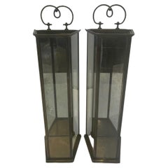 Stunning Pair of Brass & Aged Glass Lanterns