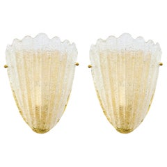 Stunning Pair of Brass and Murano Glass Shell Sconces