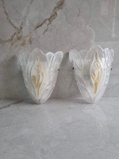 Superbe paire d'appliques de style coquille en laiton et verre de Murano, Italie, années 1980