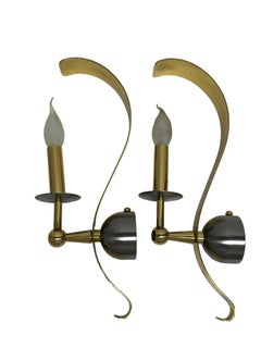 Atemberaubendes Paar moderner Wandleuchter aus Messing und Nickel, Asmuth Leuchten, Deutschland 1980er Jahre