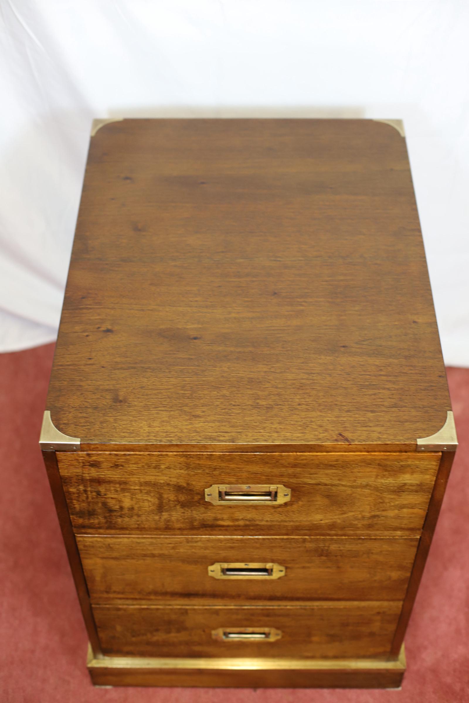 Stunning Pair Of Brass Bound Campaign Style Chest Of Three Drawers For Sale 5