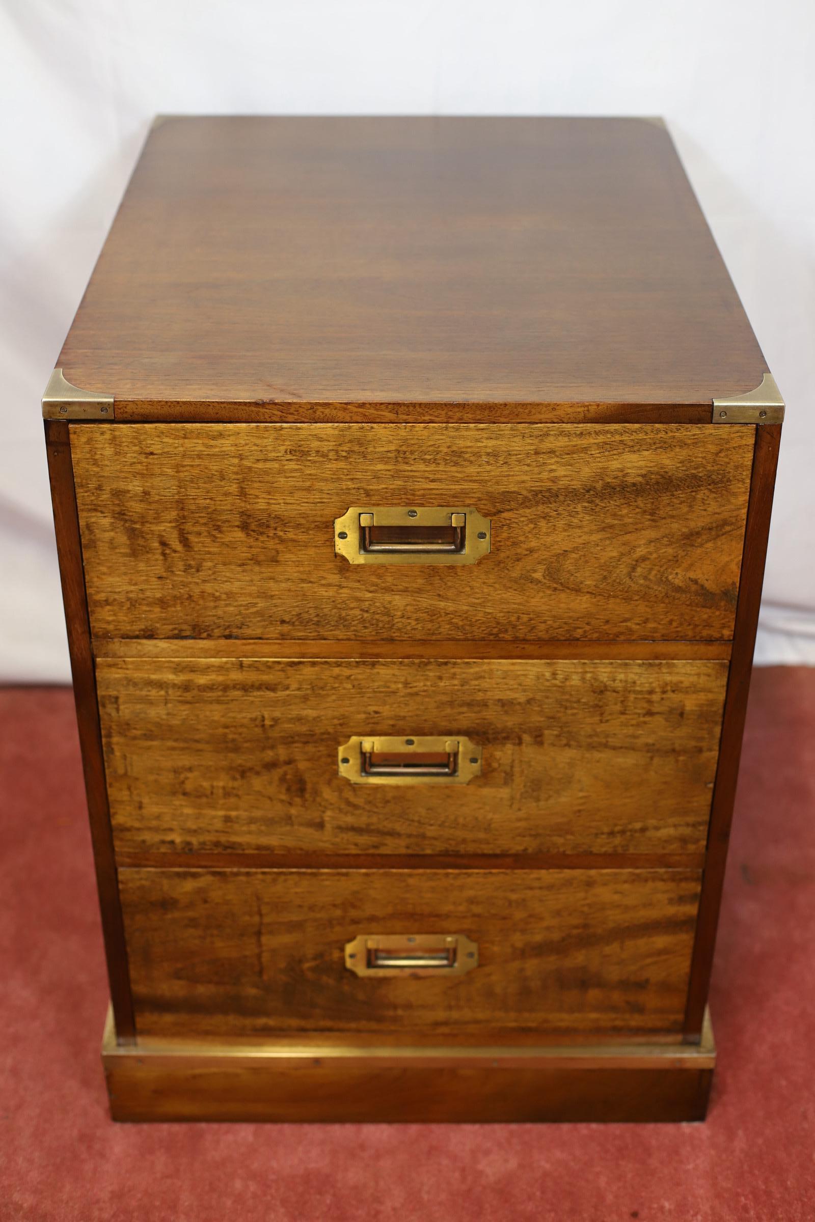 Stunning Pair Of Brass Bound Campaign Style Chest Of Three Drawers For Sale 7