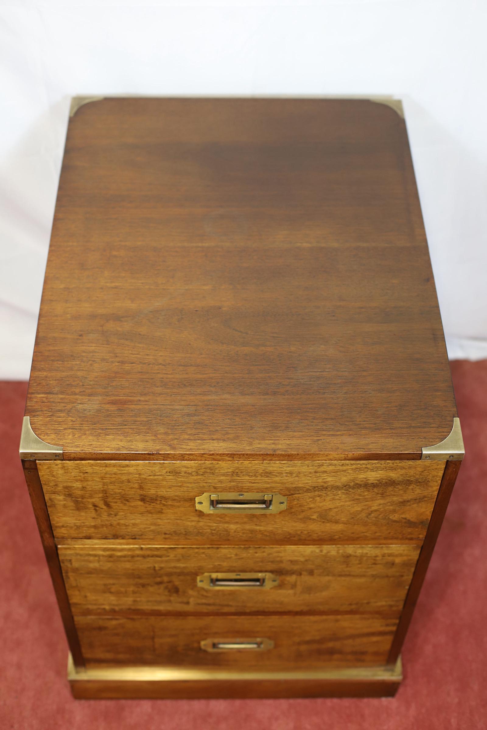 Stunning Pair Of Brass Bound Campaign Style Chest Of Three Drawers For Sale 8
