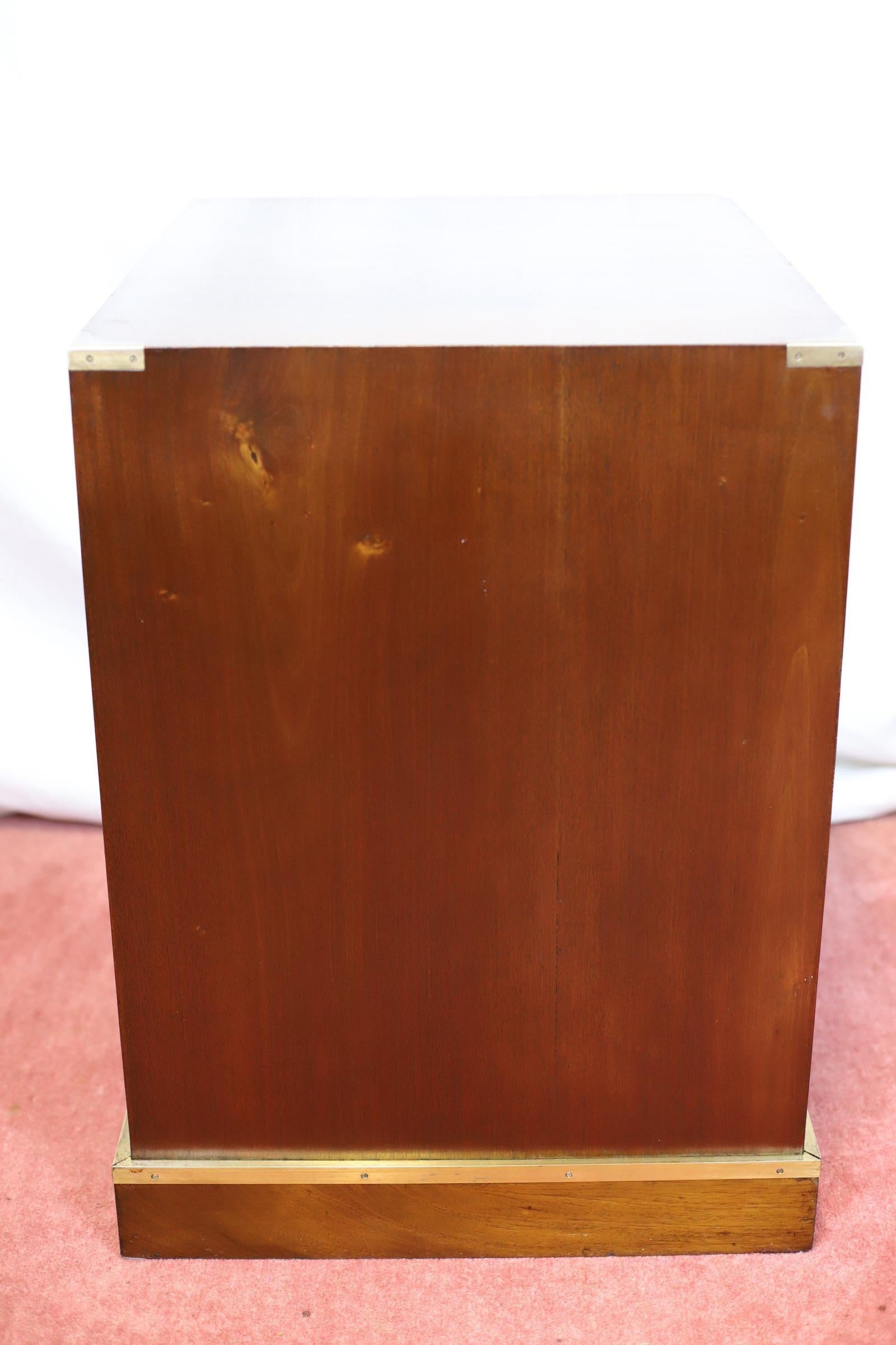 Stunning Pair Of Brass Bound Campaign Style Chest Of Three Drawers For Sale 10