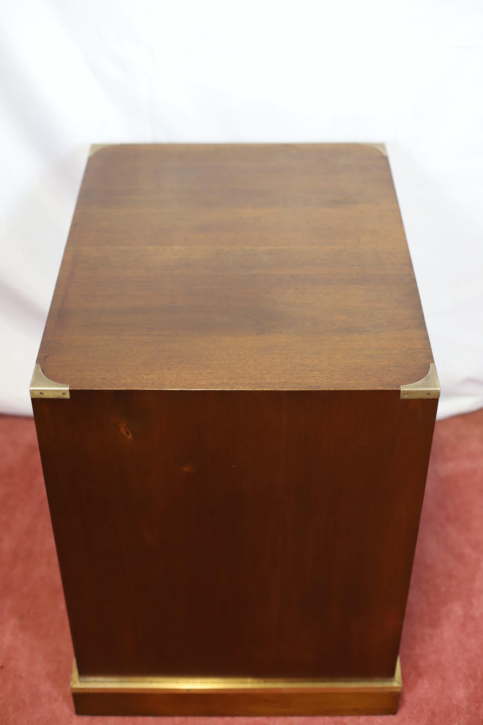 Stunning Pair Of Brass Bound Campaign Style Chest Of Three Drawers For Sale 11