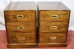 Stunning Pair Of Brass Bound Campaign Style Chest Of Three Drawers
