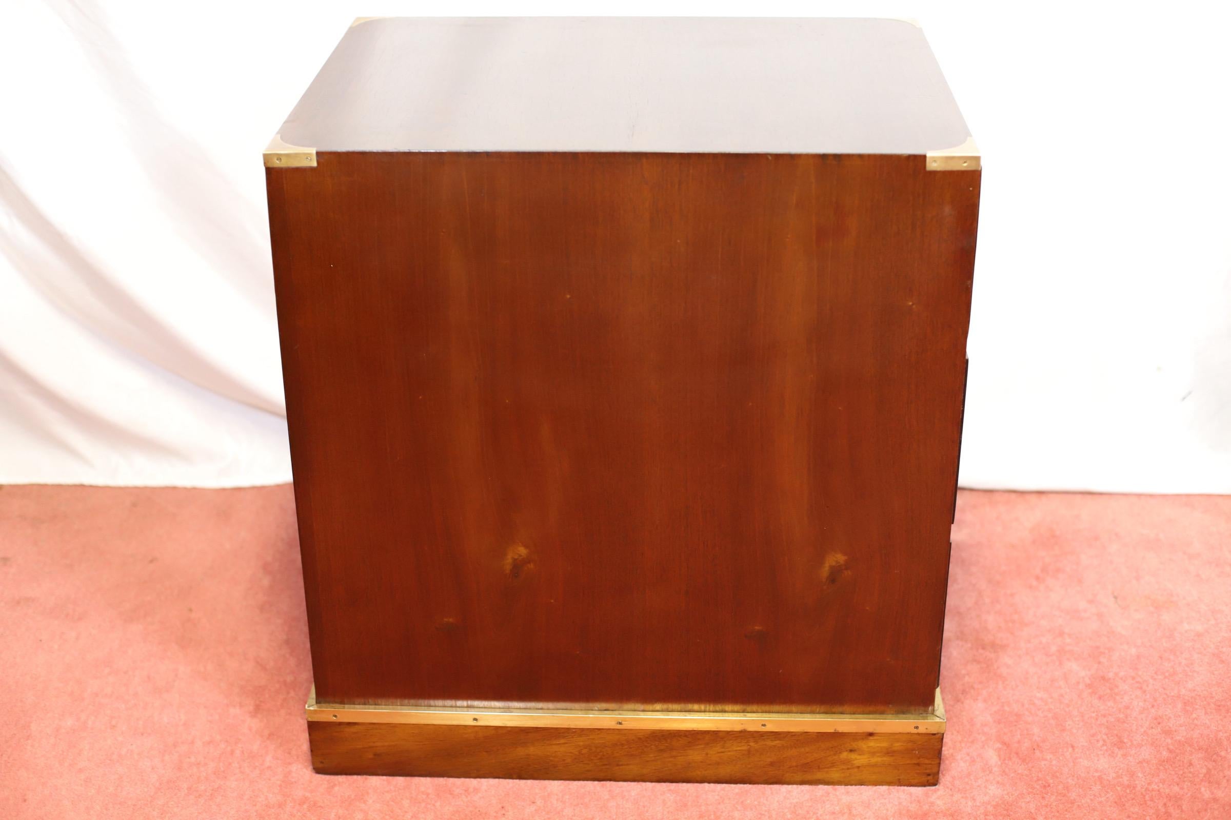 20th Century Stunning Pair Of Brass Bound Campaign Style Chest Of Three Drawers For Sale