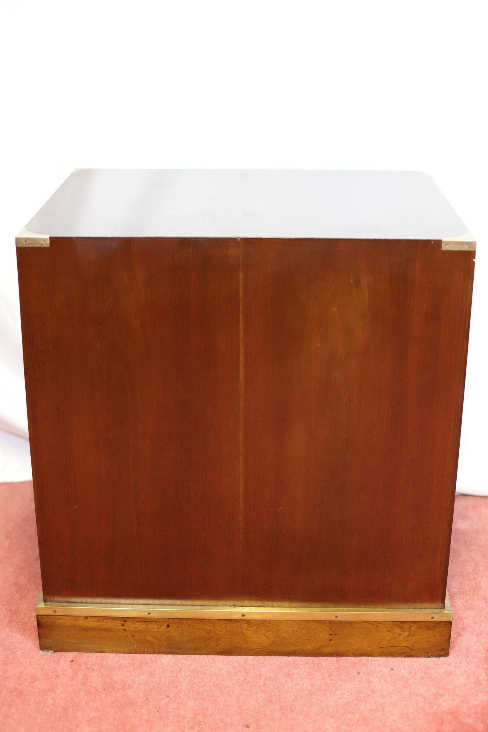 Stunning Pair Of Brass Bound Campaign Style Chest Of Three Drawers For Sale 3