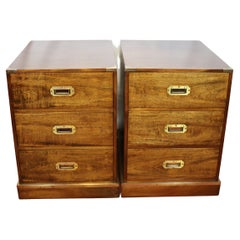 Stunning Pair Of Brass Bound Campaign Style Chest Of Three Drawers