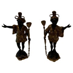 Stunning Pair of Bronze Ebonized Venetian Blackamoor Candlesticks