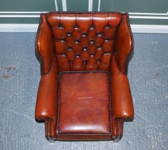 Stunning Pair of Burgundy Brown Leather Hand Dyed Wingback Chairs