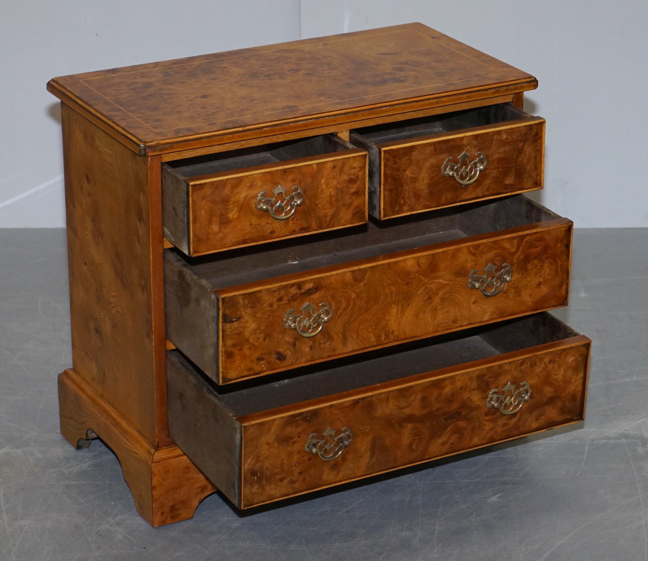 Stunning Pair of Burr & Burl Walnut & Elm Bedside, Side Table Chest of Drawers 3