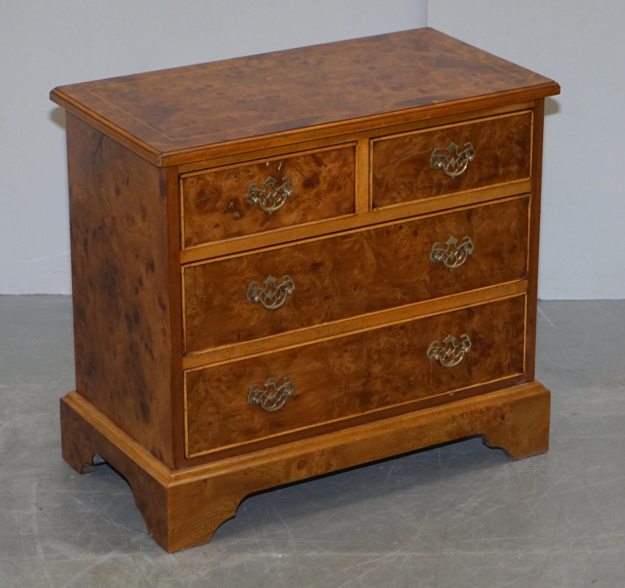 Stunning Pair of Burr & Burl Walnut & Elm Bedside, Side Table Chest of Drawers 4