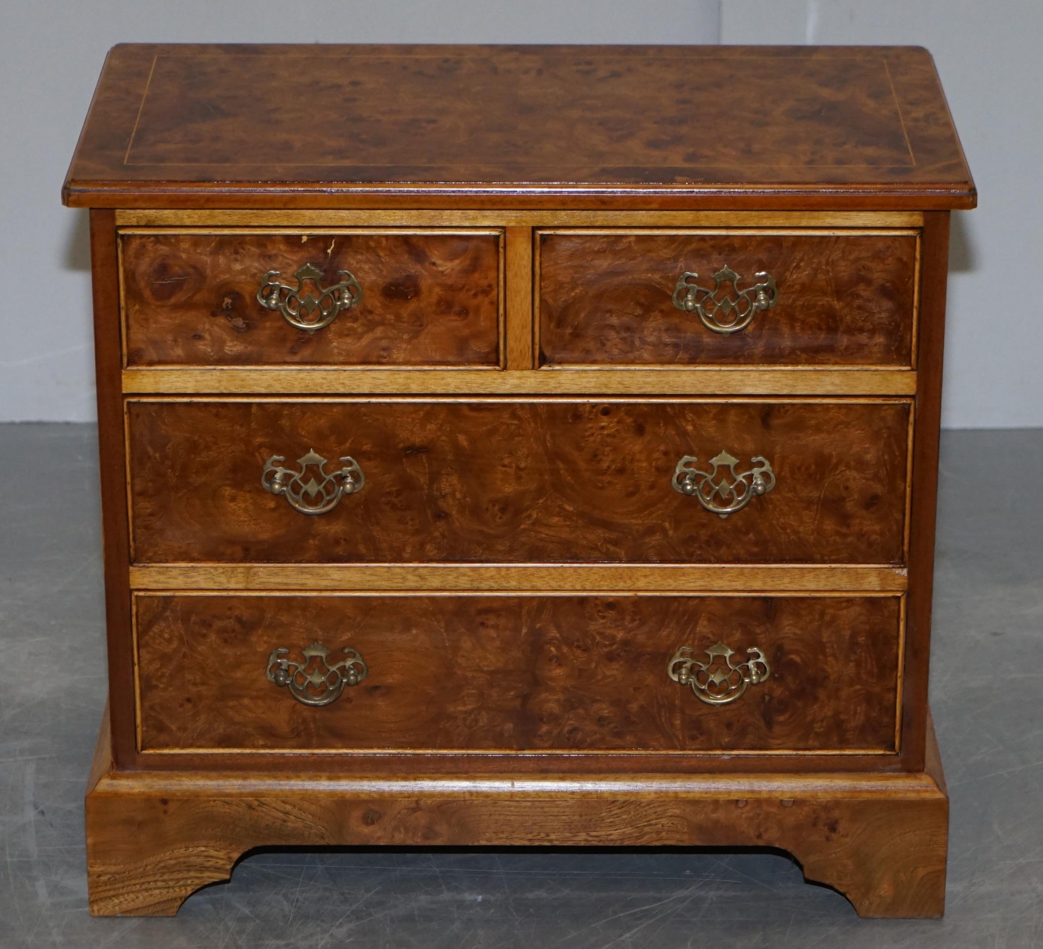 Stunning Pair of Burr & Burl Walnut & Elm Bedside, Side Table Chest of Drawers 5