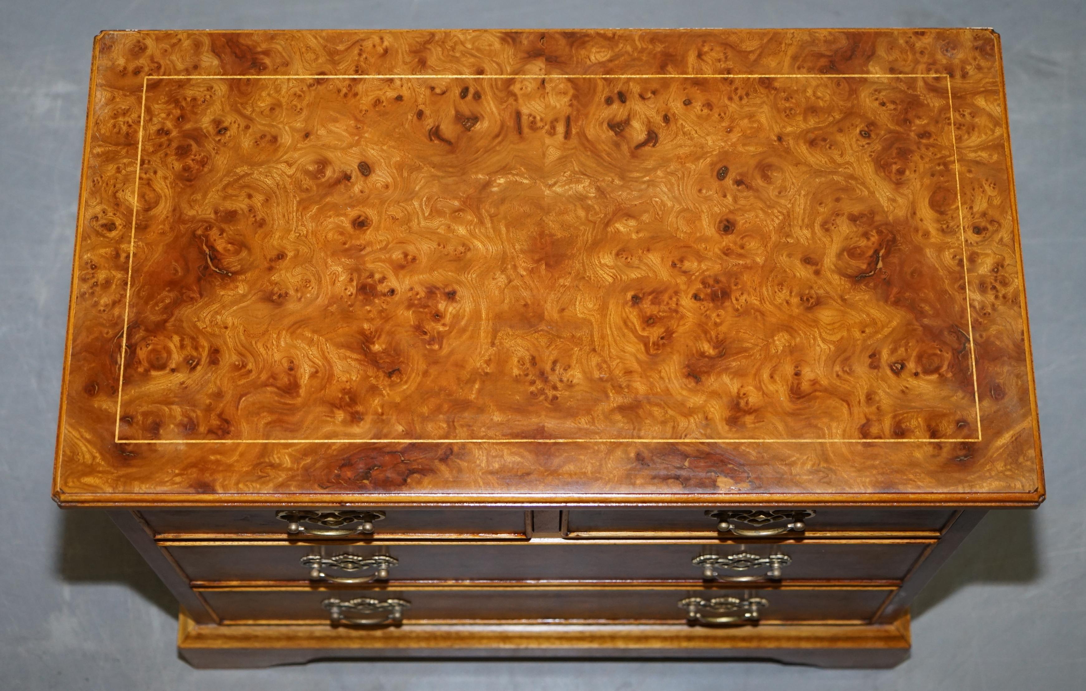 Stunning Pair of Burr & Burl Walnut & Elm Bedside, Side Table Chest of Drawers 6