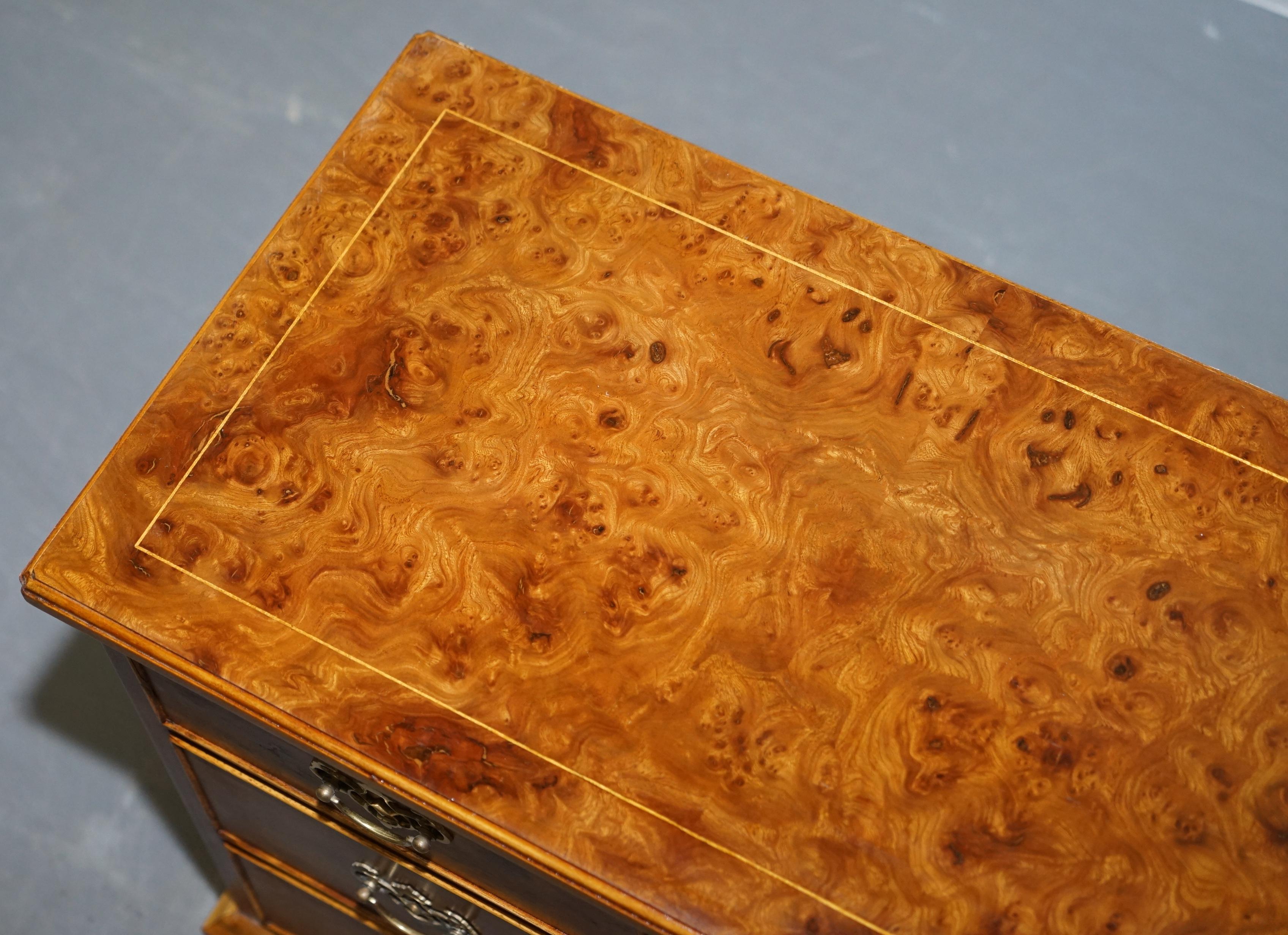 Stunning Pair of Burr & Burl Walnut & Elm Bedside, Side Table Chest of Drawers 7