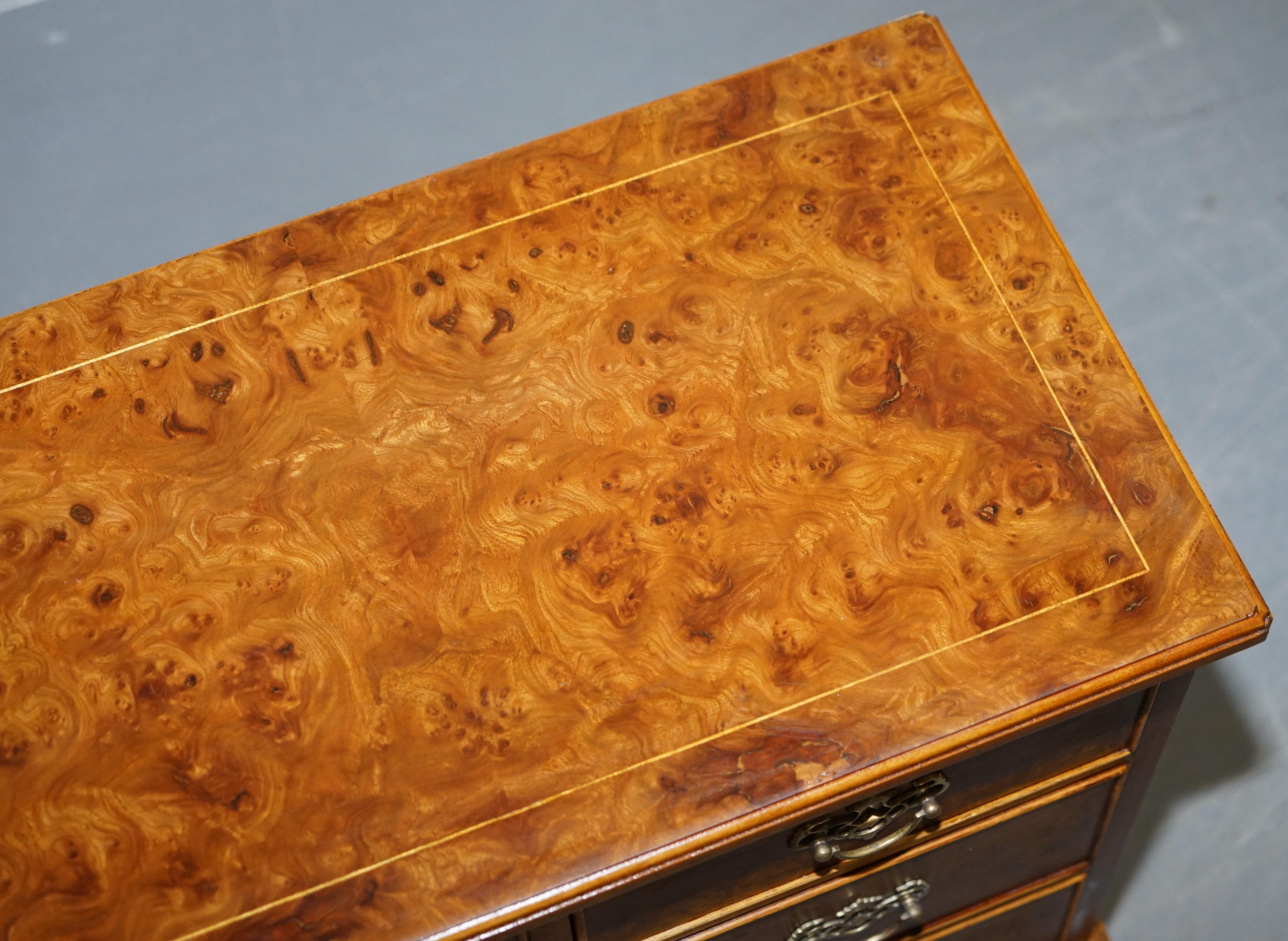 Stunning Pair of Burr & Burl Walnut & Elm Bedside, Side Table Chest of Drawers 8