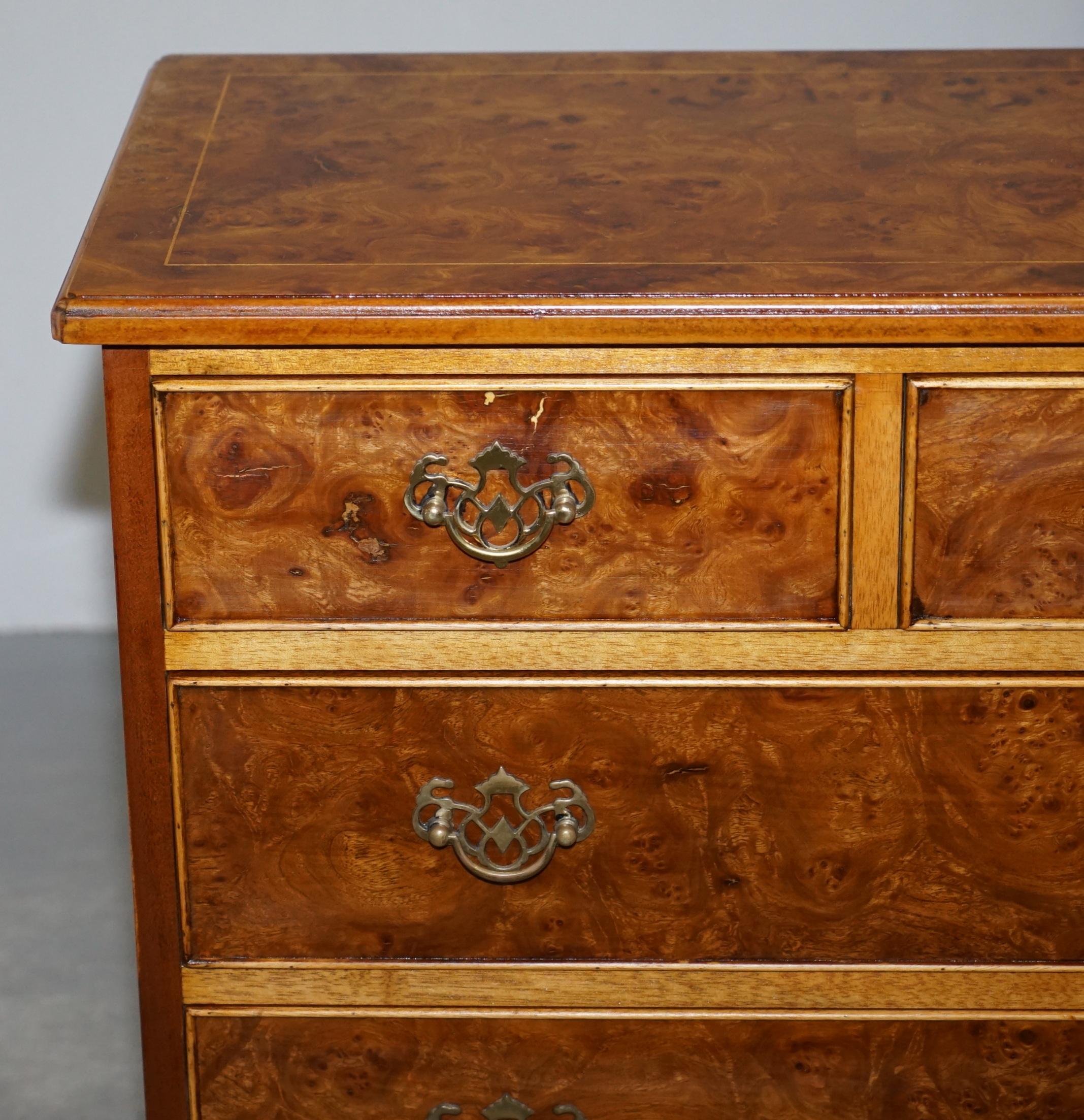 Stunning Pair of Burr & Burl Walnut & Elm Bedside, Side Table Chest of Drawers 9